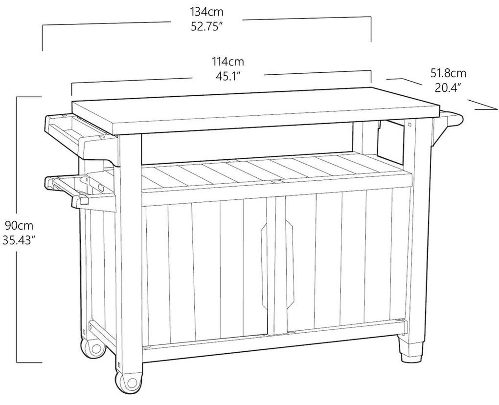 Keter Wielofunkcyjny stół ogrodowy z grillem UNITYXL 270 l, brązowy, 134 x 52 x 90 cm