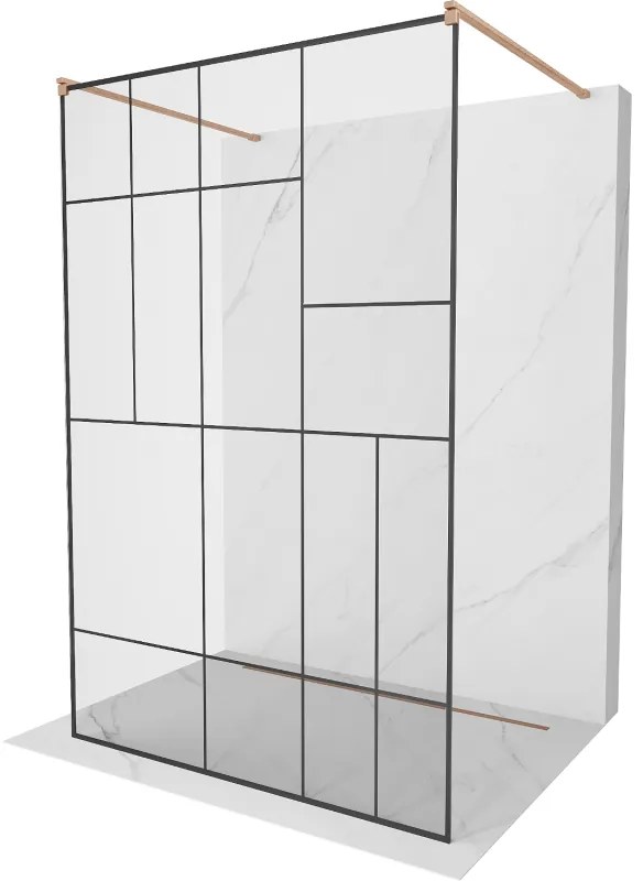 Mexen Kioto ścianka prysznicowa wolnostojąca 100 x 200 cm, czarny wzór 8 mm, miedź szczotkowana - 800-100-002-65-78