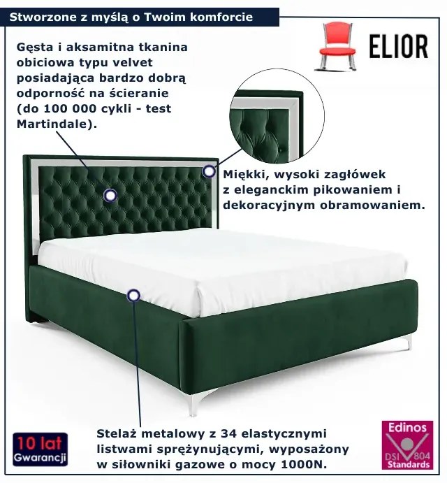 Ciemnozielone pikowane łóżko w stylu glamour H2-R59