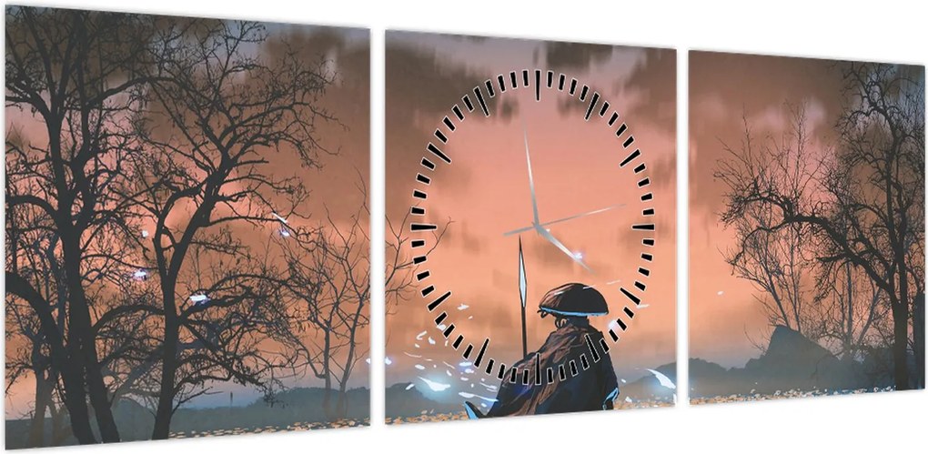 Obraz - Ilustracja przedstawiająca wojownika (z zegarem) (90x30 cm)
