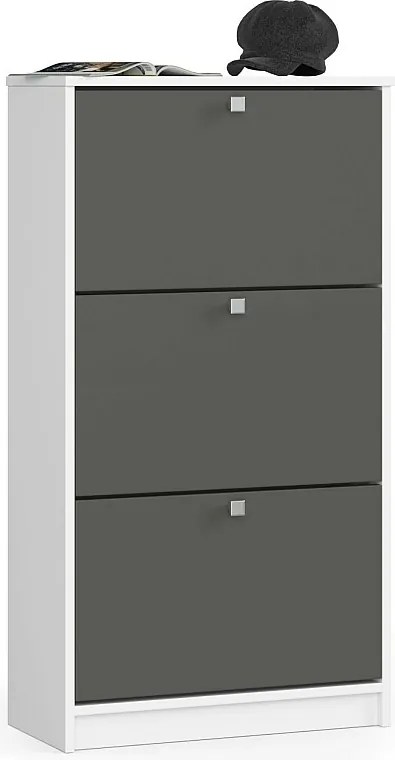 Szafka na buty AKORD Biała 60 cm 3 drzwi kolor Grafit Szary mat 3 półki 60x28,5x113 cm