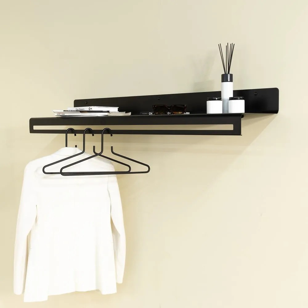 Czarny metalowy wieszak ścienny z półką 120 cm Sway – Spinder Design
