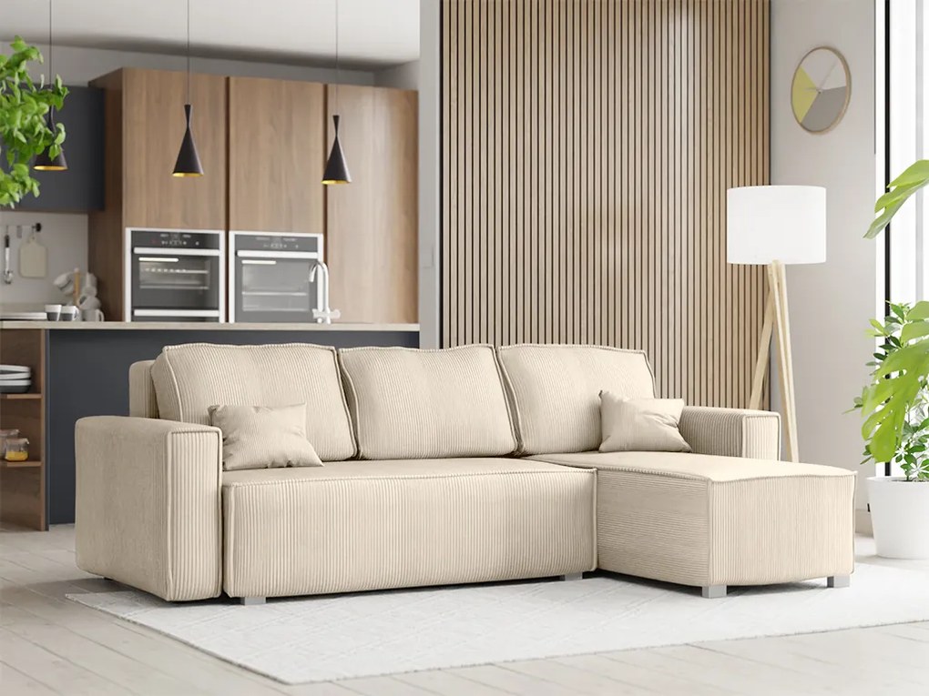 Rozkładana narożna sofa SMART COSARO kremowa, dwustronna + 2 poduszki GRATIS
