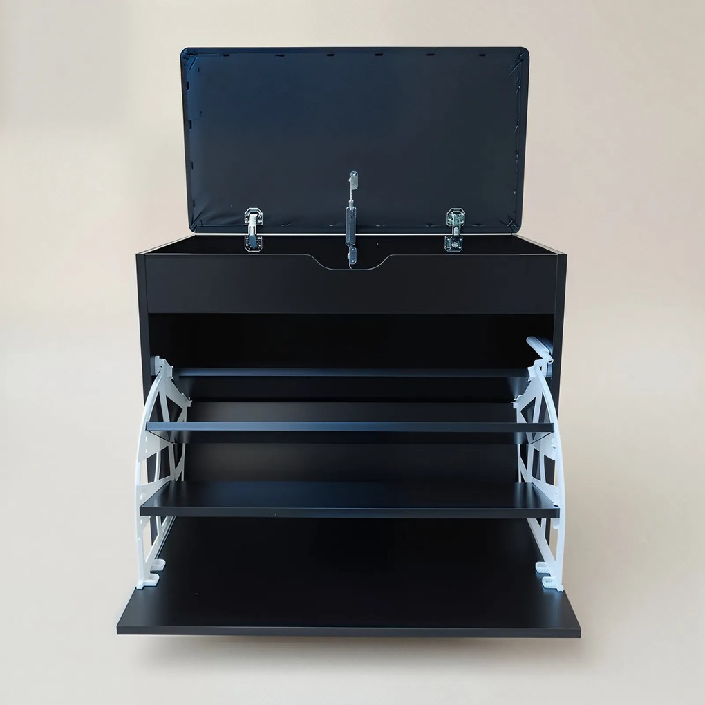 Szafka na buty z siedziskiem i wysuwanymi półkami VAULT, 57 x 30 x 53 cm