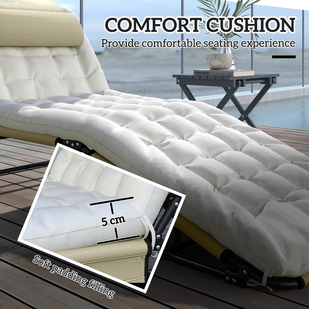 Outsunny Składany Leżak z 4-stopniową Regulacją Oparcia, Poduszką, Boczną Kieszenią, Zagłówkiem, 68 x 189 x 30 cm, Beżowy