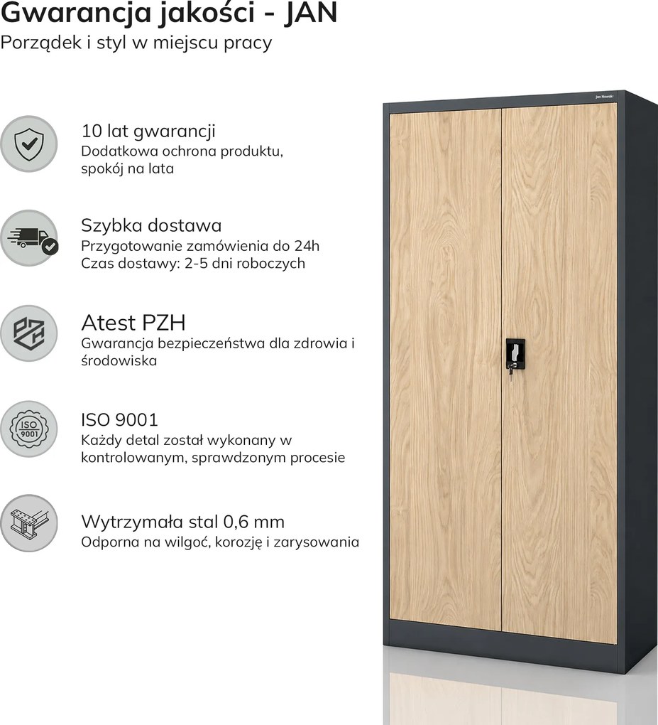 Szafa biurowa na dokumenty z 4 półkami antracytowa/dąb sonoma, 900x1850x400 mm: JAN Eco Design