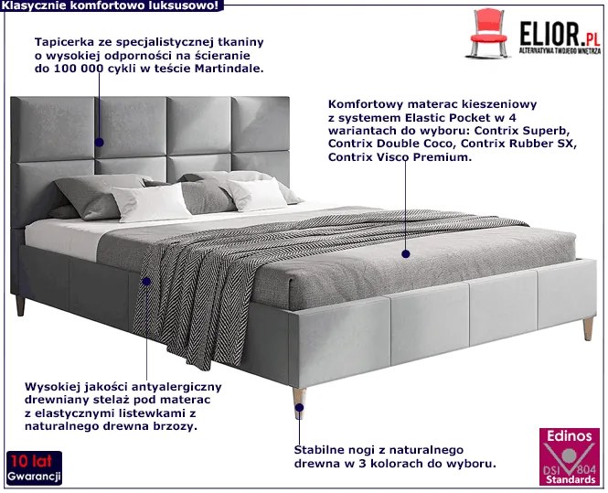 Dwuosobowe łóżko z zagłówkiem 180x200 Moli - 36 kolorów