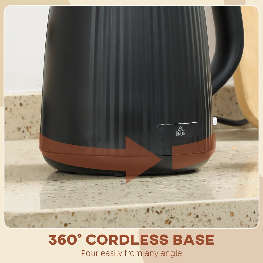 HOMCOM Elektryczny czajnik, 1,7 l, funkcja szybkiego gotowania, 2025 W, z wyjmowanym filtrem kamienia, automatyczne wyłączanie, czarny | Aosom PL
