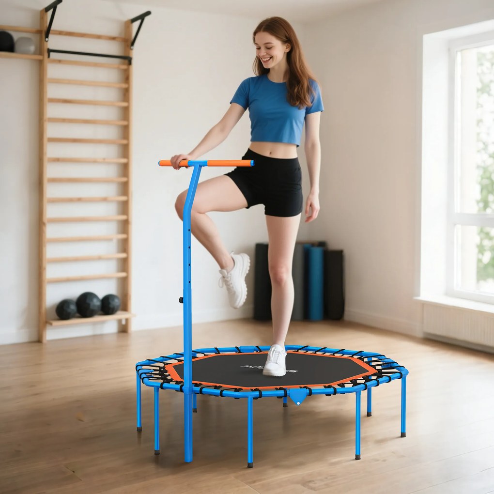 SPORTNOW Fitness-Trampolin, Treningstrampolin z regulowanym uchwytem, stabilny i cichy, do użytku wewnątrz, Stal, Niebieski