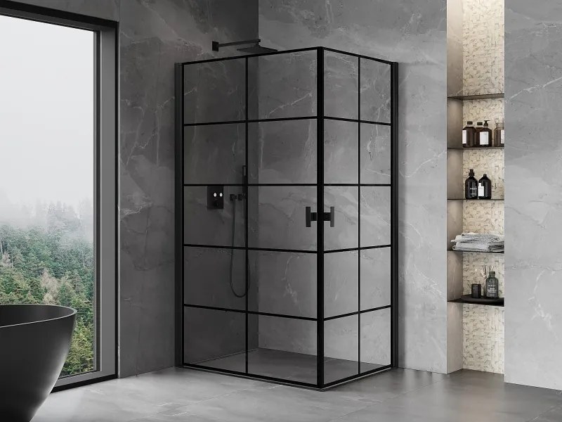Mexen Mist-B Duo kabina prysznicowa uchylna 70 x 90 cm, czarna kratka, czarna - 8A2-070L-090P-70-77