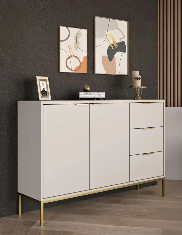 Komoda na nóżkach w stulu glamour kaszmir + złoty B0-G08