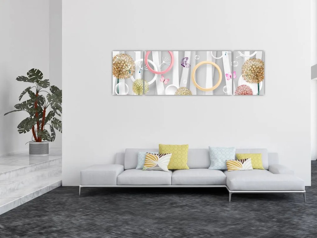 Abstrakcyjny obraz z dmuchawcami (170x50 cm)