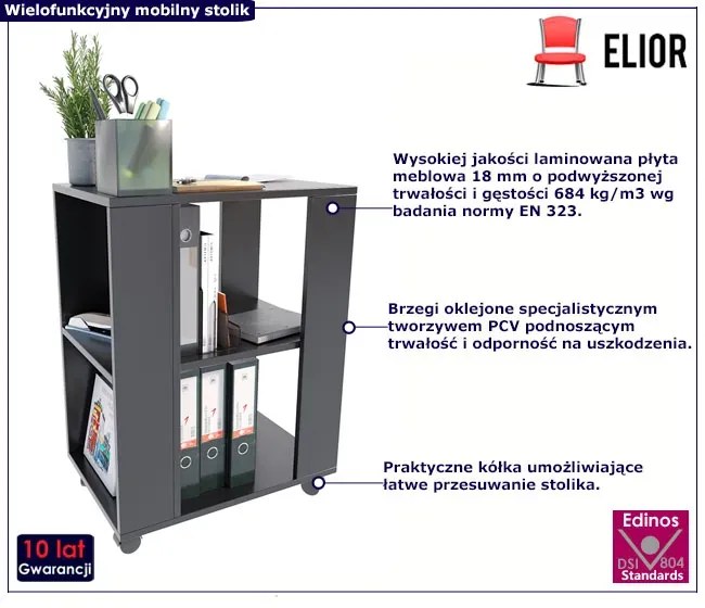 Czarna szafka na kółkach z półką - Mosum