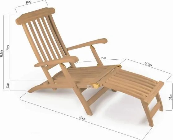 Leżak Garth z drewna tekowego z podnóżkiem