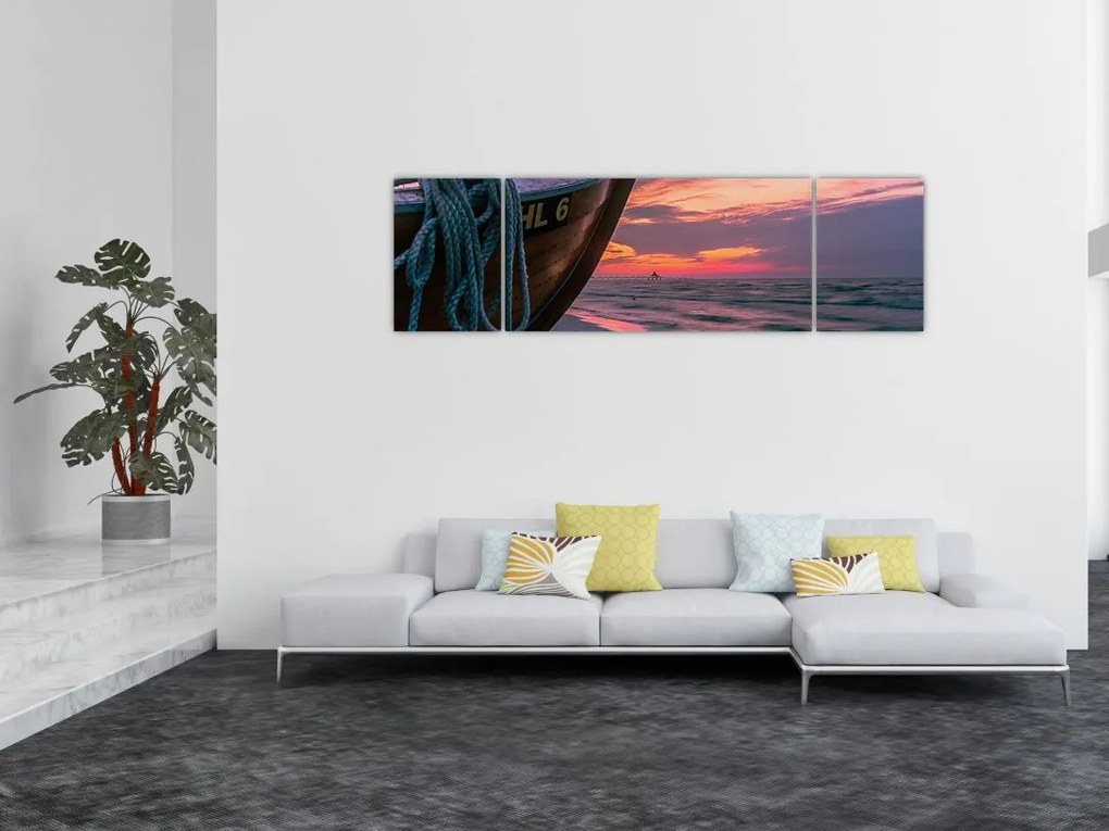 Obraz łodzi na brzegu (170x50 cm)