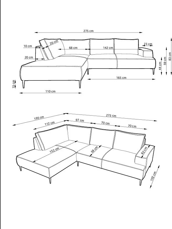 Masseno Narożnik DUNA Narożnik L-Kształtny, Modna sofa narożna do salonu - Beżowy, POSO 100