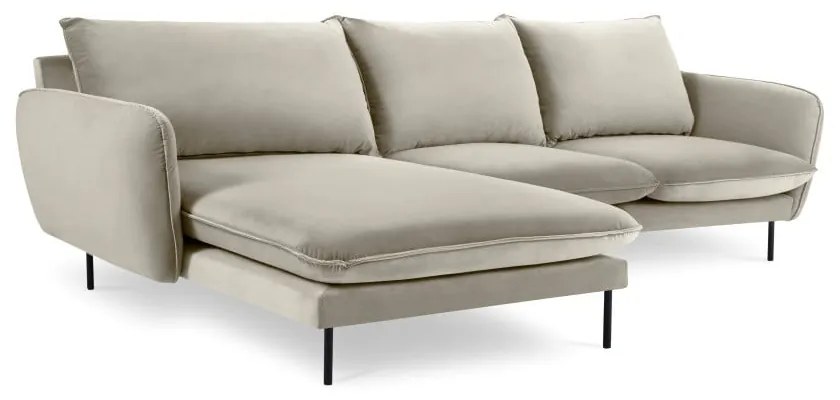 Beżowa narożna aksamitna sofa lewostronna Cosmopolitan Design Vienna