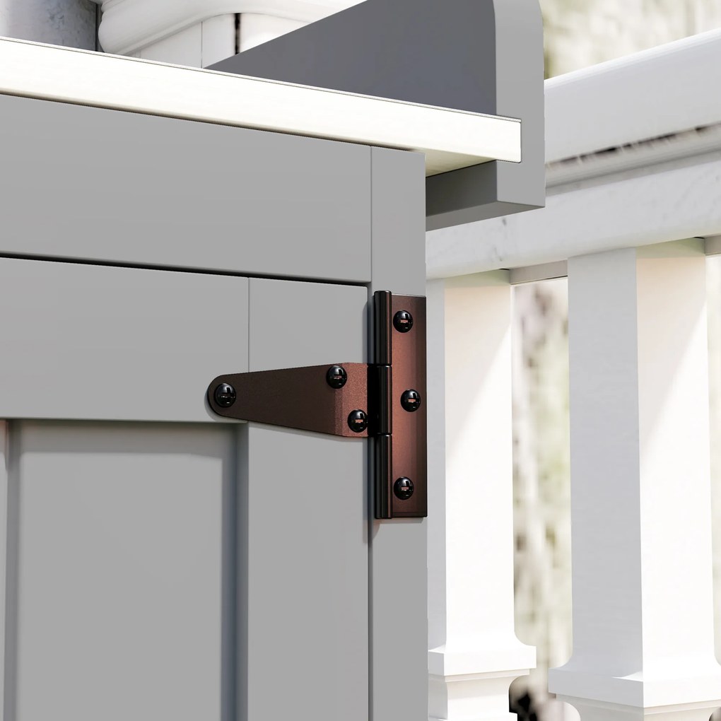 Outsunny Szafka Ogrodowa, Szafka na Narzędzia do Zewnętrznego Użytku, z Powierzchnią Roboczą, Drewno i Stal Nierdzewna, Podwójne Drzwi, Szary