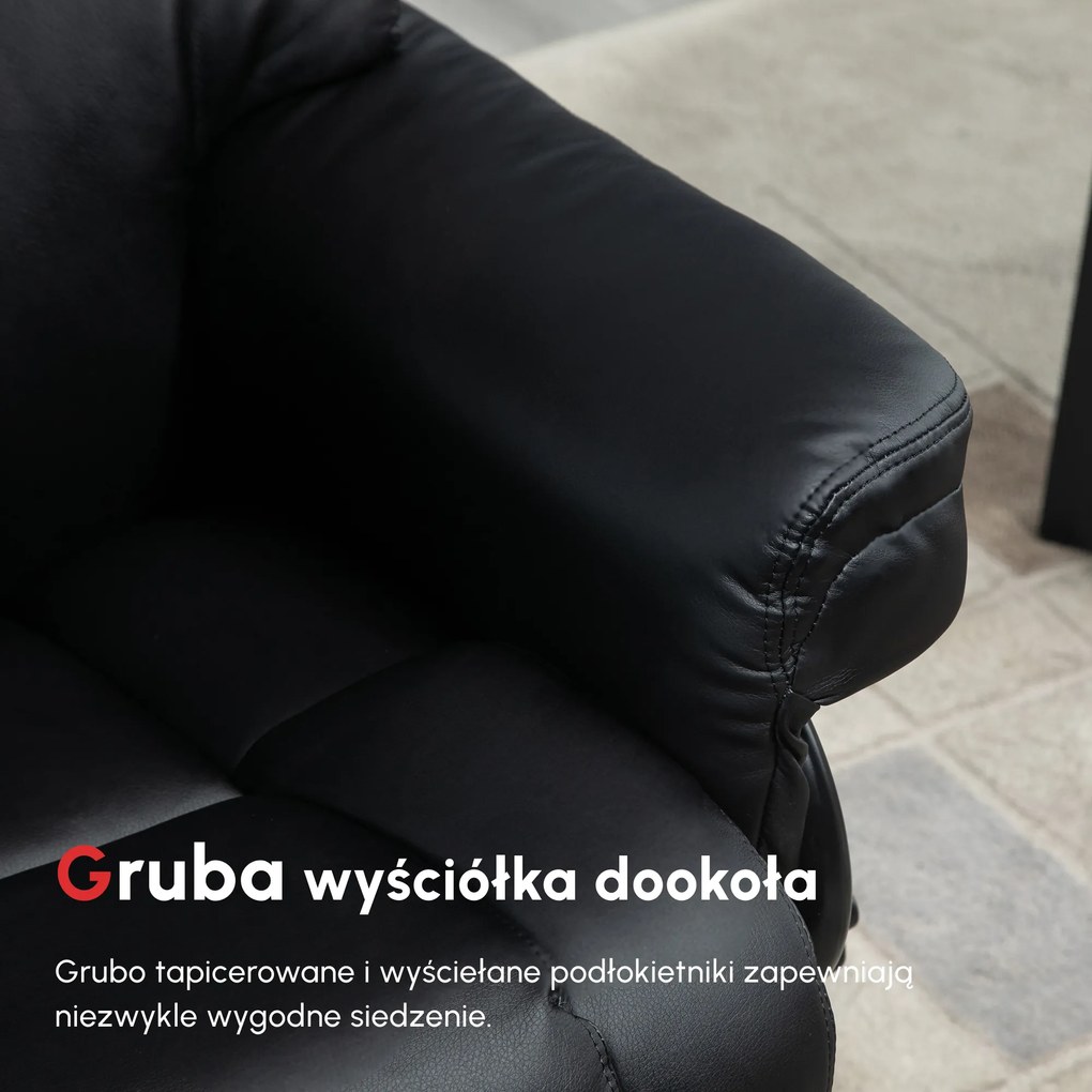 HOMCOM Fotel relaksacyjny z obrotowym pufem funkcja leżenia do oglądania TV ekoskóra czarny | Aosom PL