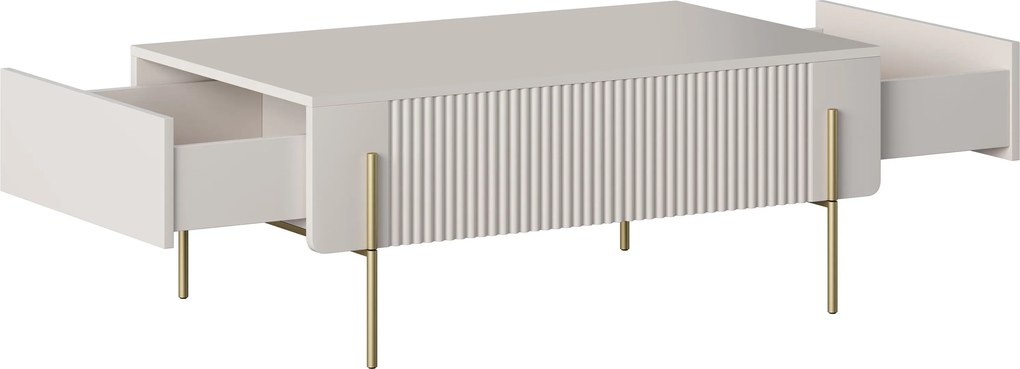 Stolik kawowy Malmi 100 cm z szufladami - kaszmir / złote nóżki