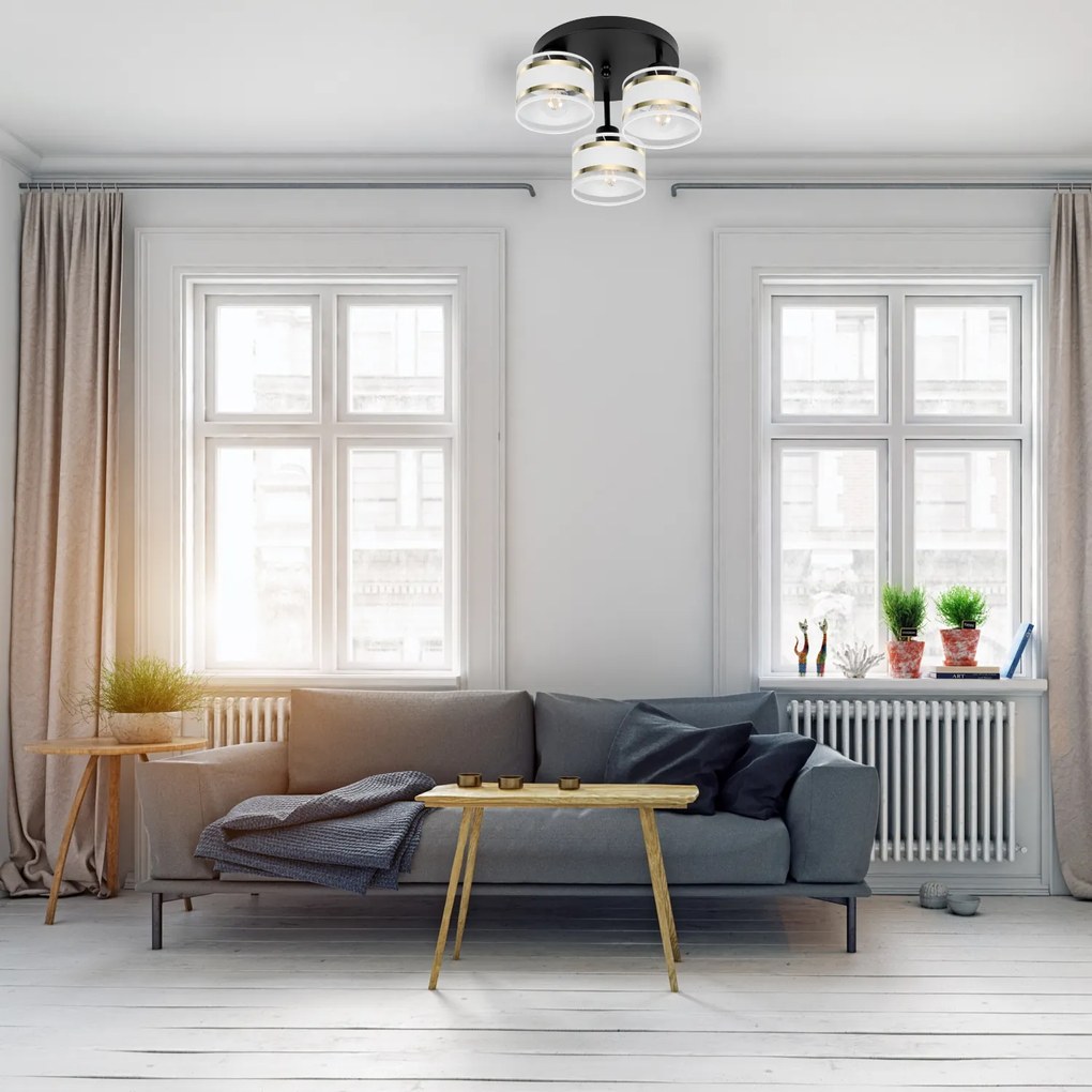 Lampa sufitowa czarna trzypunktowa z białymi abażurami T-3030SC-WEWEWE