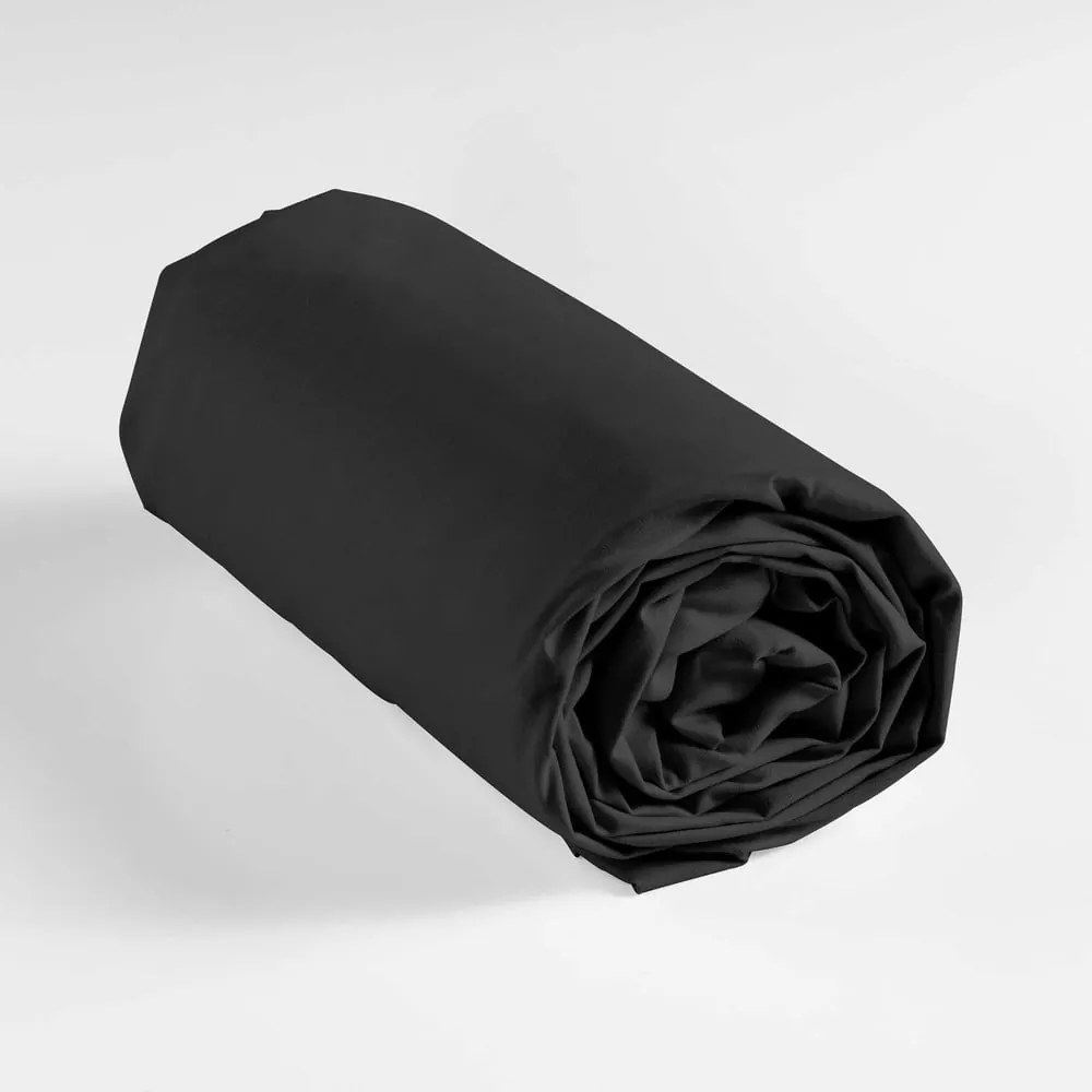 Czarne bawełniane prześcieradło z gumką 180x200 cm Lina – douceur d'intérieur