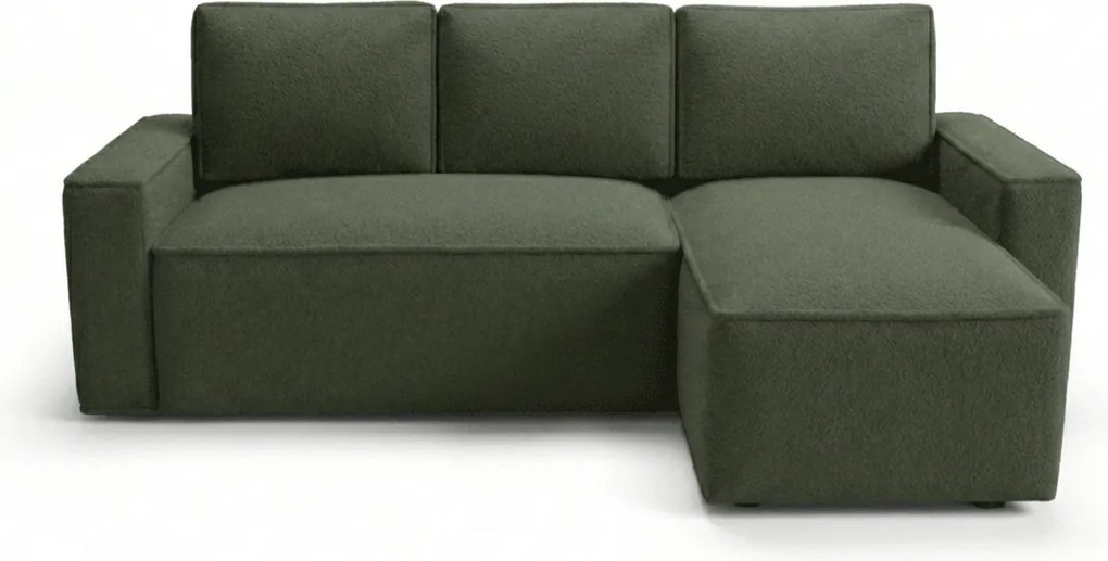 Rozkładana obustronna sofa narożna w kształcie L SMART BOUCLE 232x143 cm, ciemnozielona