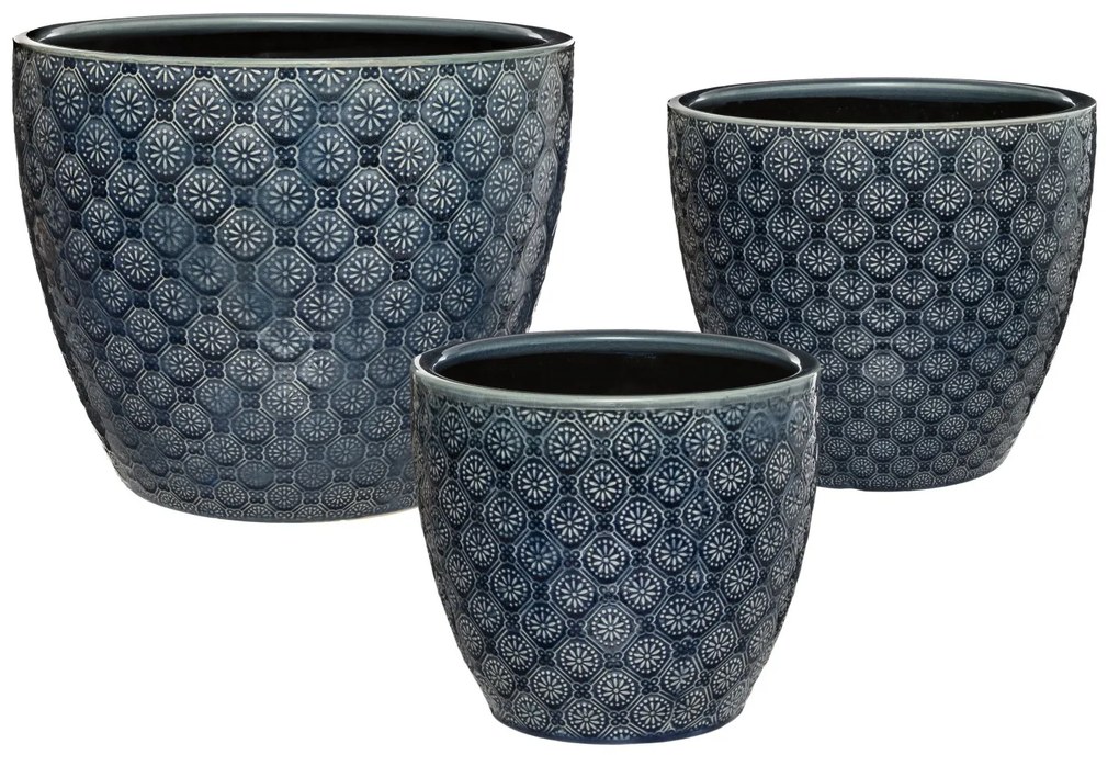 Doniczki ceramiczne, 3 sztuki, ze zdobieniami