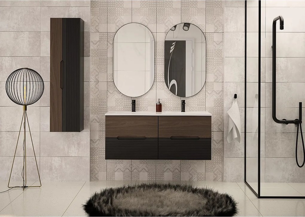 Zestaw Łazienkowy 120cm Szafka z Umywalką Czarny Mat / Orzech Avella