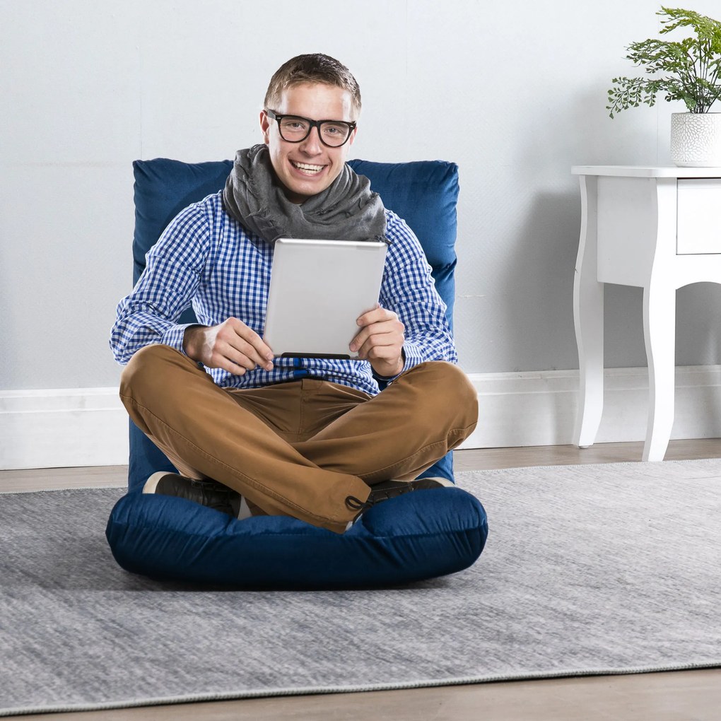 HOMCOM Sofa podłogowa z materacem Niebieska Regulowane oparcie Pluszowy materiał dla gości 55x71x53,5 cm | Aosom PL