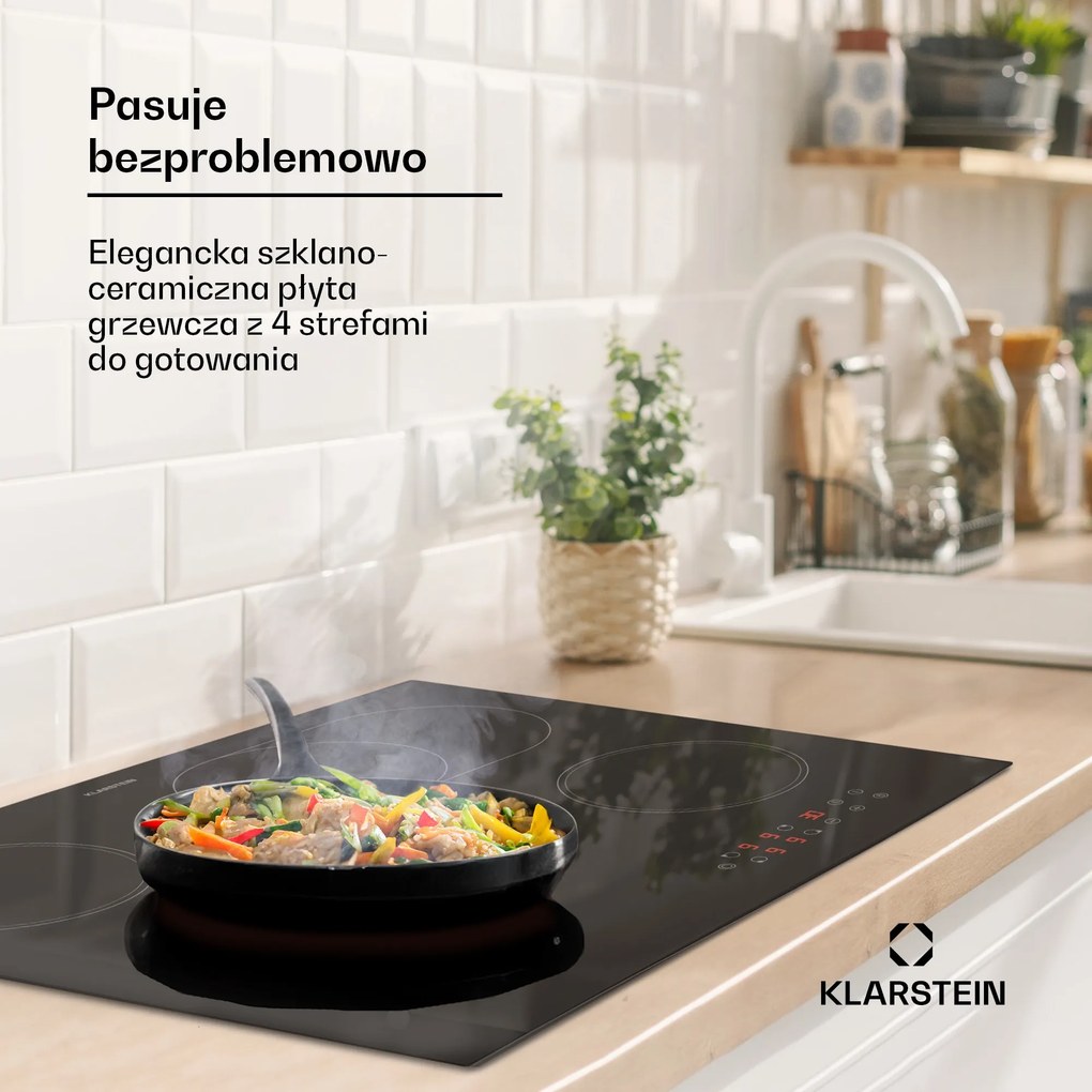 Klarstein Virtuosa Roast 60cm Płyta szklano-ceramiczna 4 Strefy gotowania Czarny