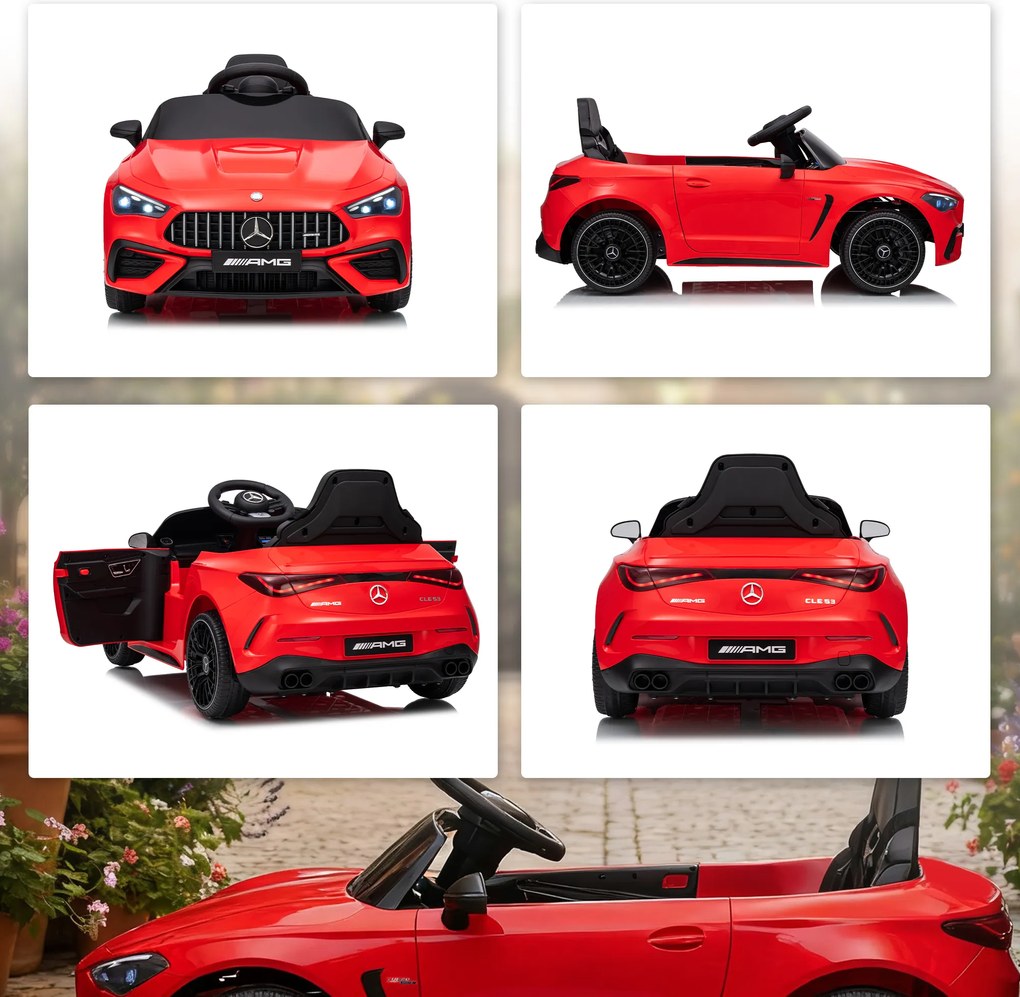 AIYAPLAY Elektryczny samochód dla dzieci, Mercedes-Design, silniki 12V, pilot zdalnego sterowania, LED-światła, muzyka, dla dzieci 3–6 lat, Czerwony