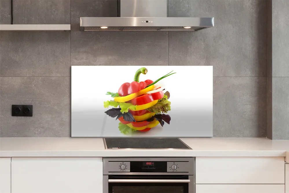 Szkło do Kuchni na Ścianę Duet Papryki i Sałaty