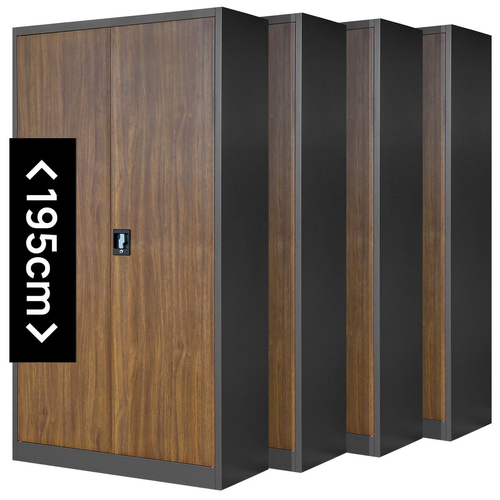 Zestaw 4x biurowa szafa metalowa JAN H, 900 x 1950 x 400 mm, Eco Design: antracytowa/ orzech