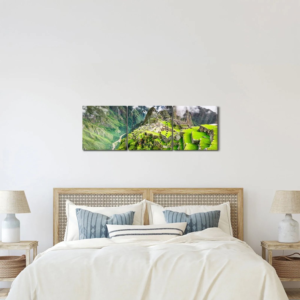 Obraz - Machu Picchu (z zegarem) (90x30 cm)