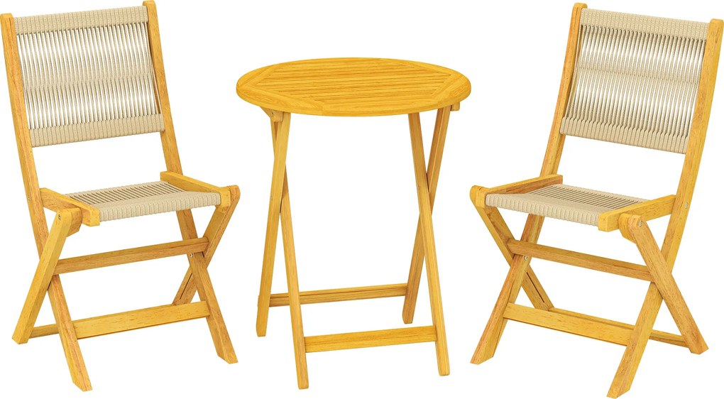 Outsunny Zestaw mebli balkonowych, 3-częściowy zestaw z polirattanu i drewna, składane meble ogrodowe ze stołem i 2 krzesłami, oddychające siedziska | Aosom PL