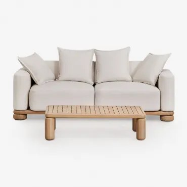 Zestaw Do Salonu Z Dwuosobową Sofą I Stolikiem Kawowym 115x70 Cm Z Drewna Akacjowego Ioanis Jasny Akacjowy Brąz - Sklum