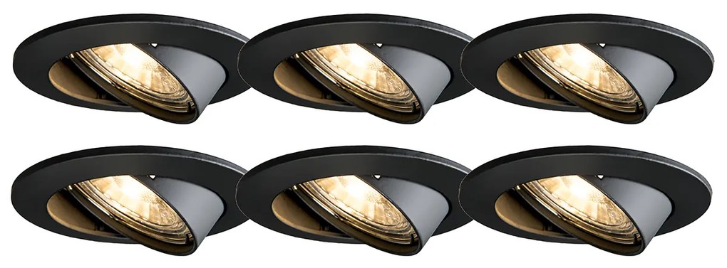 Zestaw 6 nowoczesnych wpuszczanych reflektorów czarnych, regulowanych - Edu