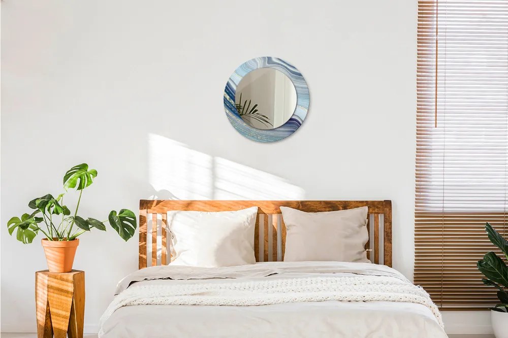 Lustro dekoracyjne okrągłe Niebieski marmur