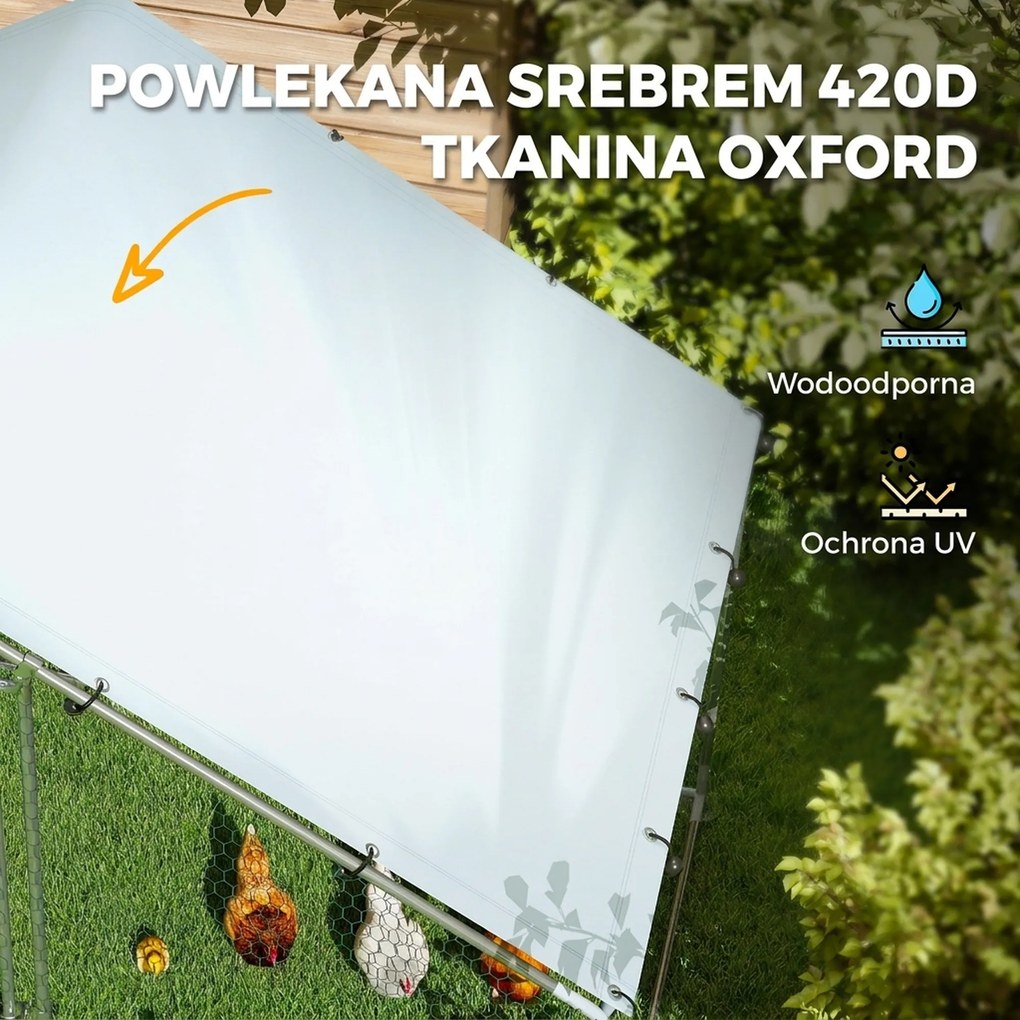 PawHut Wybieg dla 5-8 Kur, Plandeka Dachowa, Zamykane Drzwi, Stelaż Stalowy, 5,1 m², 3 x 1,7 x 1,9 m