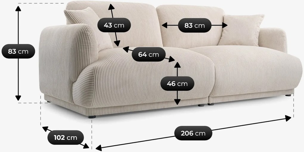 Sofa AMBELIA Dwuosobowa Jasnobeżowa Nowoczesna