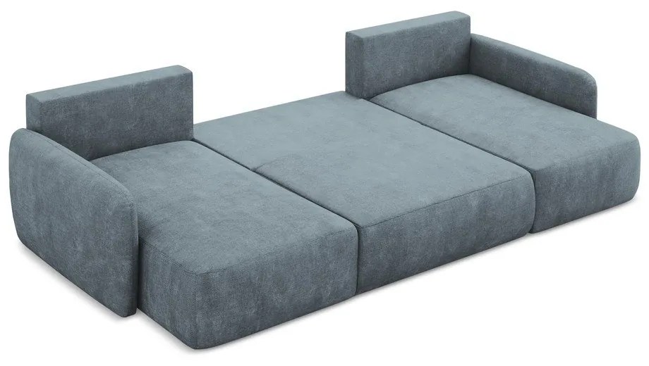 Szaroniebieski narożnik rozkładany z tkaniny szenilowej ze schowkiem (w kształcie litery U) Lilo – Makamii