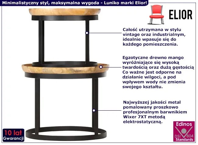 2 sztuki okrągłych stolików kawowych z drewna mango Dione 5X