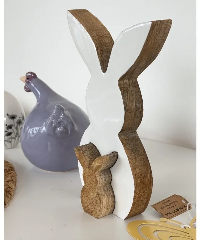 Drewniany wielkanocny zajączek HOPPYDUO zestaw 2 sztuki, 20 cm, biały