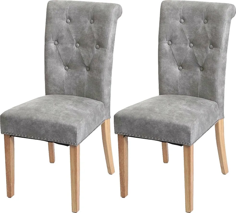 Krzesło do jadalni Chesterfield II (zestaw 2 sztuk),  tkanina/tekstylia jasnoszare, jasne nogi