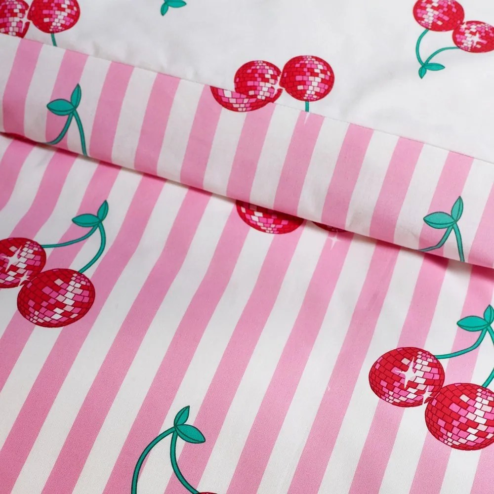 Biało-różowa pościel dwuosobowa 200x200 cm Disco Cherries Stripes – Catherine Lansfield