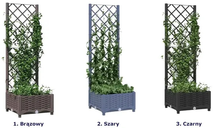 Szara donica ogrodowa na balkon z kratką A5-S91
