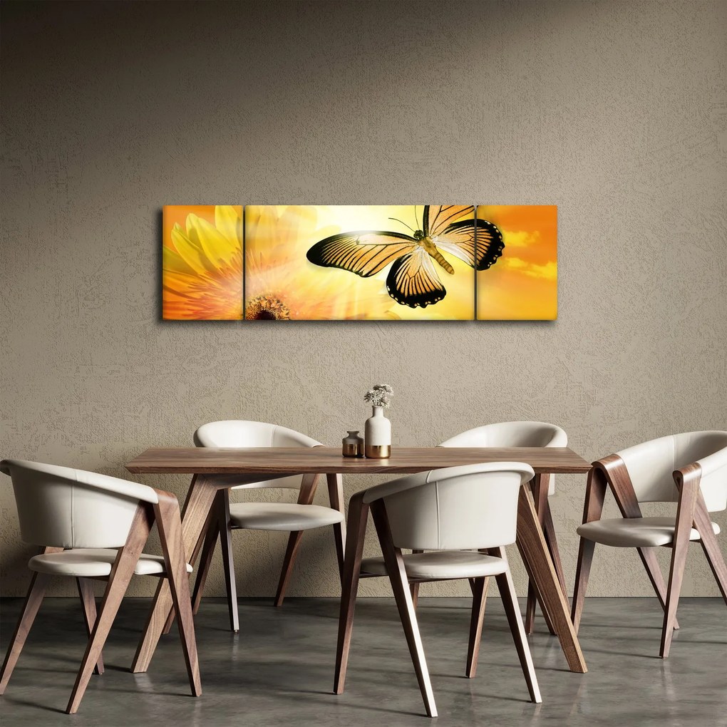 Obraz - Żółty motyl z kwiatkiem (170x50 cm)