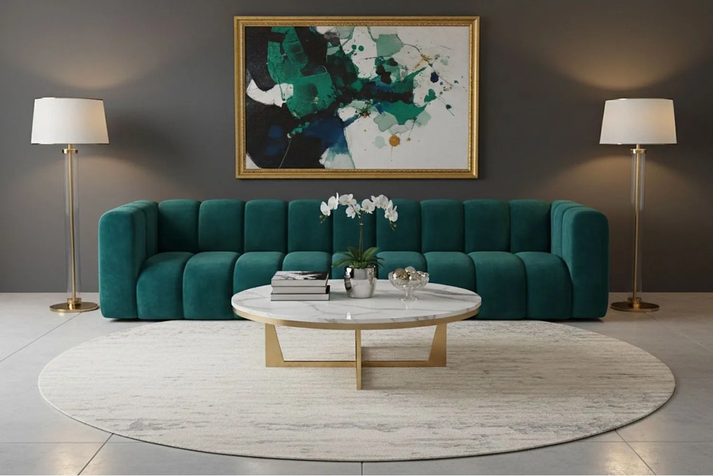 Sofa pięcioosobowa, kanapa Grand, tkanina welurowa Salvador, Lazurowy