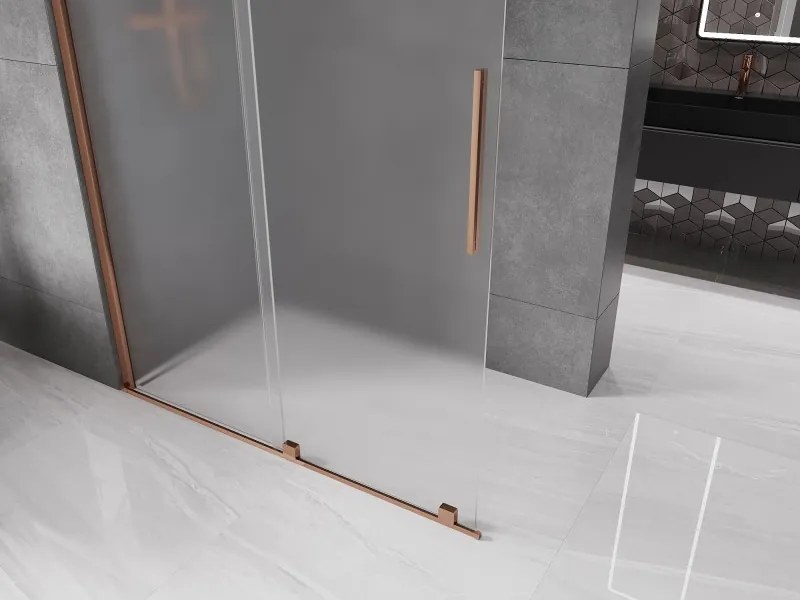 Mexen Velar ścianka prysznicowa rozsuwana Walk-in 140 x 200 cm, szron 8 mm, różowe złoto - 871-140-000-33-60